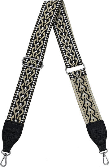 Adjustable Bag Strap 5cm Crossbody or Shoulder Silver Metal Hook Black Design