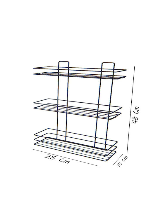 Femmit Wall-Mounted Metal Adhesive Bathroom Shelf 3 Shelves 4 Hooks 10x25x48 Cm Matte Black
