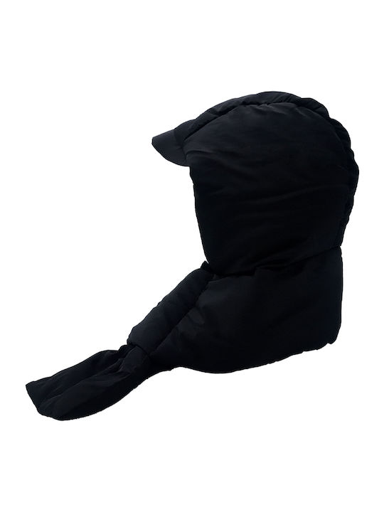 Winter Fabric Hat with Puffed Scarf Lining Unisex Black
