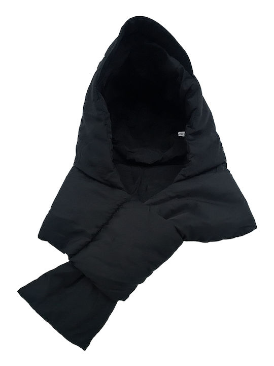 Winter Fabric Hat with Puffed Scarf Lining Unisex Black