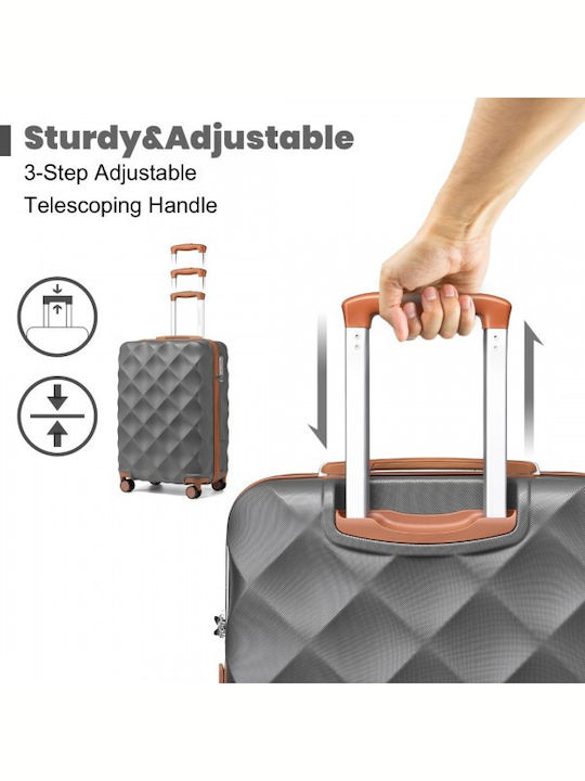 Miss Lulu British Traveller Cabin Hard Suitcase Grey and Brown with 4 Wheels Height 55cm