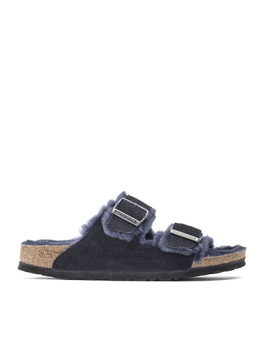 Shearling Men's Slippers with Fur Black