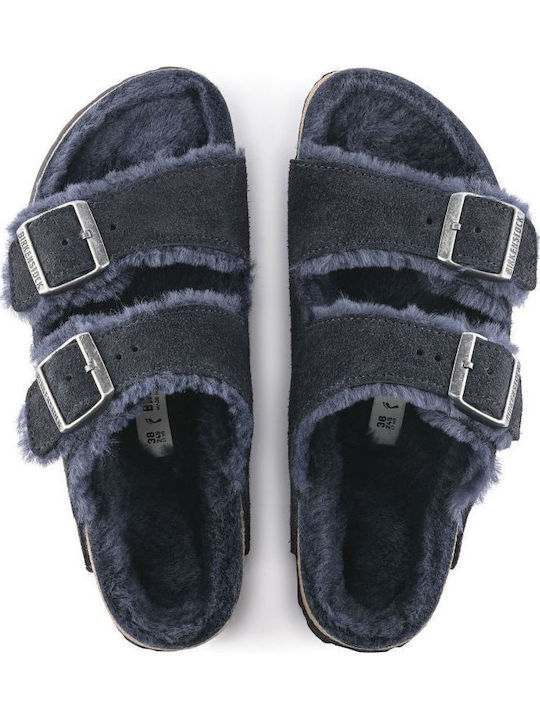Shearling Men's Slippers with Fur Black