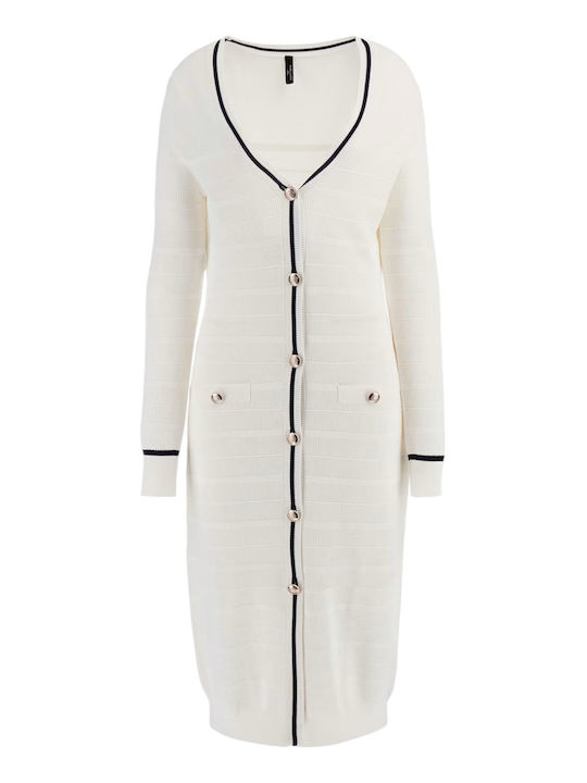 Long Women's Knitted Cardigan Cream