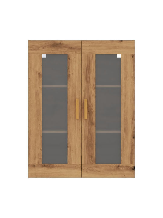 Wall Living Room Display Cabinet made of Particleboard with Glass Brown 69.5x34x90cm