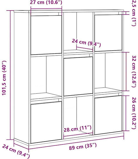 Bibliotecă Gri Beton 89x24x101,5 cm