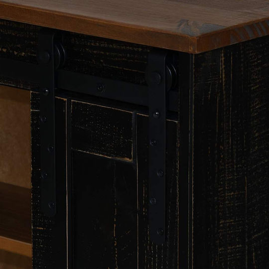 Wall Mounted Living Room Cabinet Made of Solid Wood and Metal Black 49x22.5x70cm