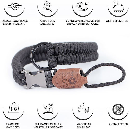 C-rope Camera Wrist Strap Claw Made Hand-braided Paracord Camera Strap Quick-release System Black