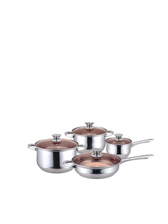 Muhler Cookware Set of Stainless Steel with No Coating Ασημί 8pcs