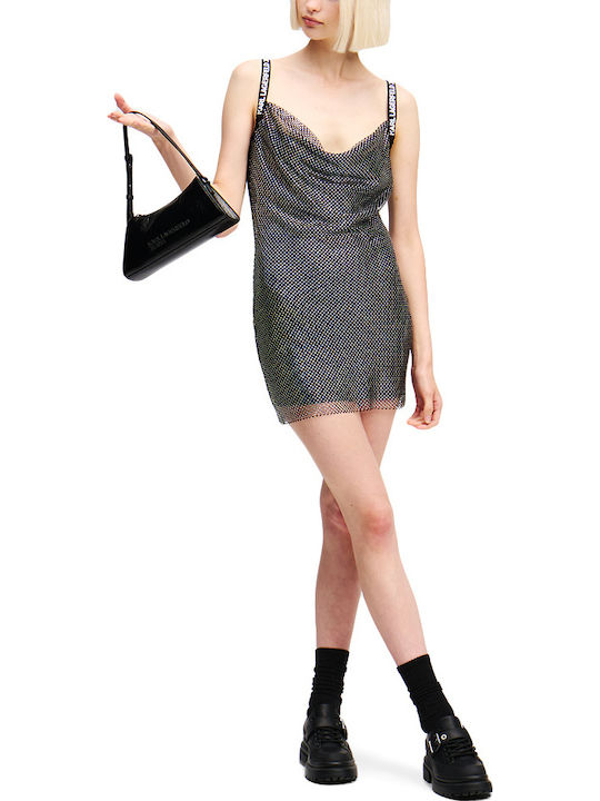 Summer Mini Evening Drape Dress Silver-Black