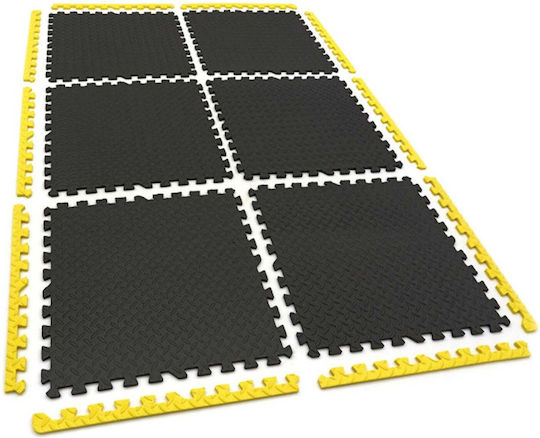 Eva Foam Floor Protection Tiles Puzzle Type 6 Pieces Non-slip Black and Yellow Floor 61x61cm Hbm Machines