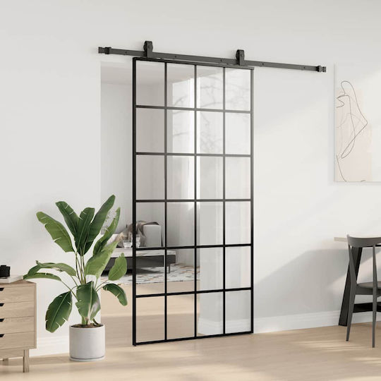 Set de feronerie pentru ușă glisantă negru 102x205 cm sticlă ESG neagră 102 x 205 cm șină 200 cm