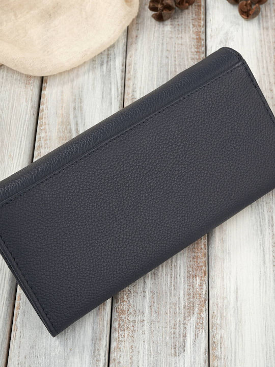 Μεγάλο Δερμάτινο Γυναικείο Πορτοφόλι με RFID Navy Μπλε