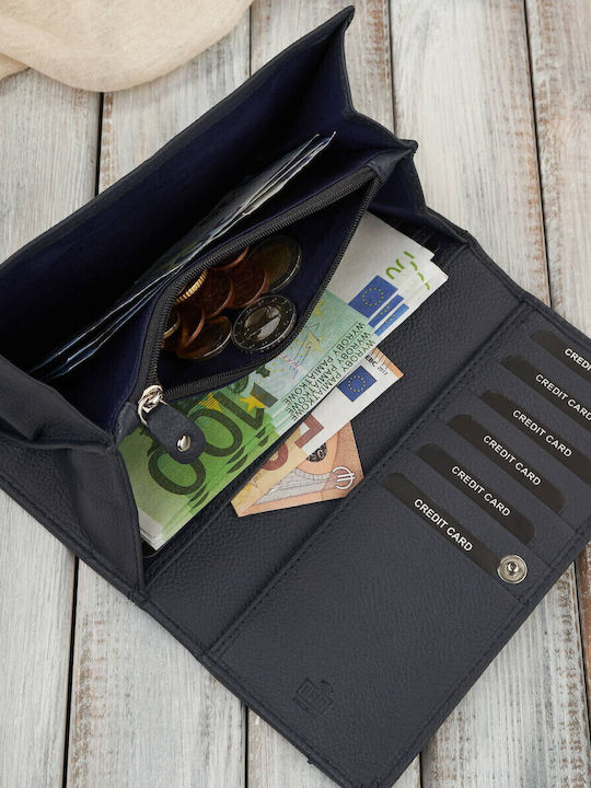 Μεγάλο Δερμάτινο Γυναικείο Πορτοφόλι με RFID Navy Μπλε
