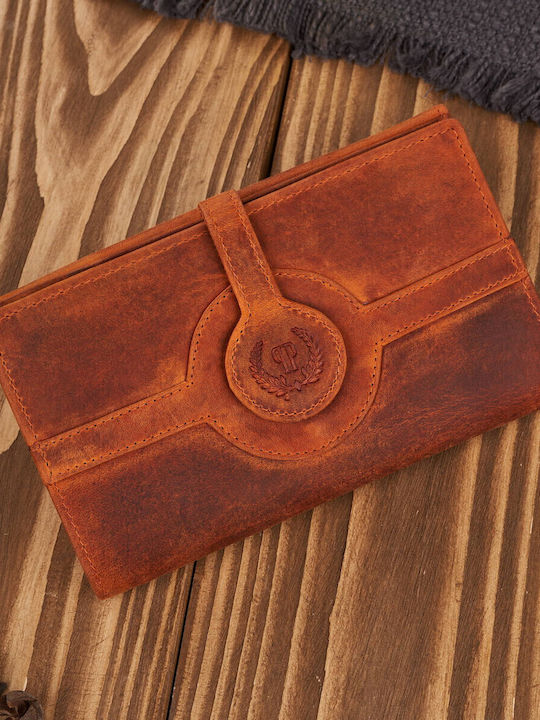 Large Leather Women's Wallet Classic with RFID Orange