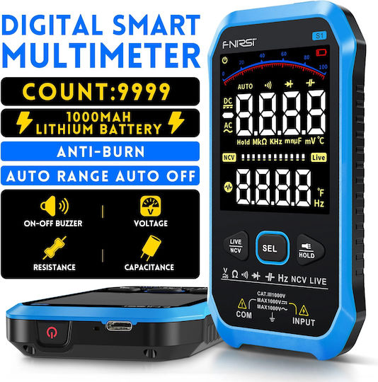 Fnirsi Digital Multimeter True RMS with Buzzer with AC / DC / Resistance / Capacitance / Temperature Measurement FNR-S1-BL