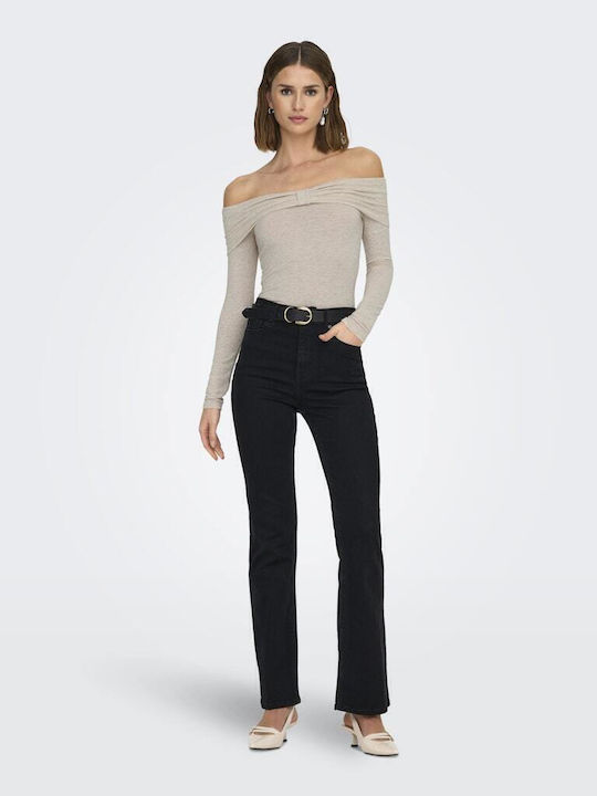 Fayola Γυναικεία Μπλούζα Off-Shoulder Μακρυμάνικη Μπεζ