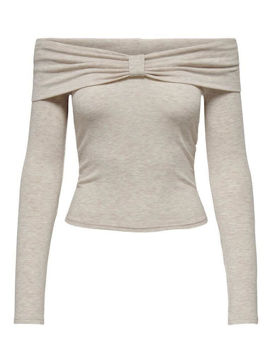 Fayola Γυναικεία Μπλούζα Off-Shoulder Μακρυμάνικη Μπεζ