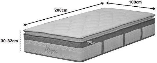 Pakketo Utopia Single Ergonomic Mattress 100x200x32cm with Independent Springs & Topper