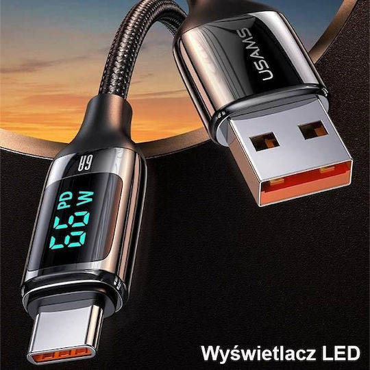 Usams Плетена / LED USB 2.0 Кабел USB-C мъжки - USB-A мъжки Бял 1.2м (SJ544USB02)