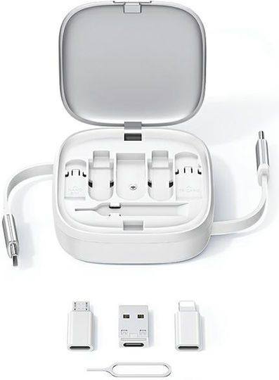 Usams Retractable / Pocket USB to micro USB / Type-C / Lightning Cable 3A Ασημί 1m (SJ650USB02)