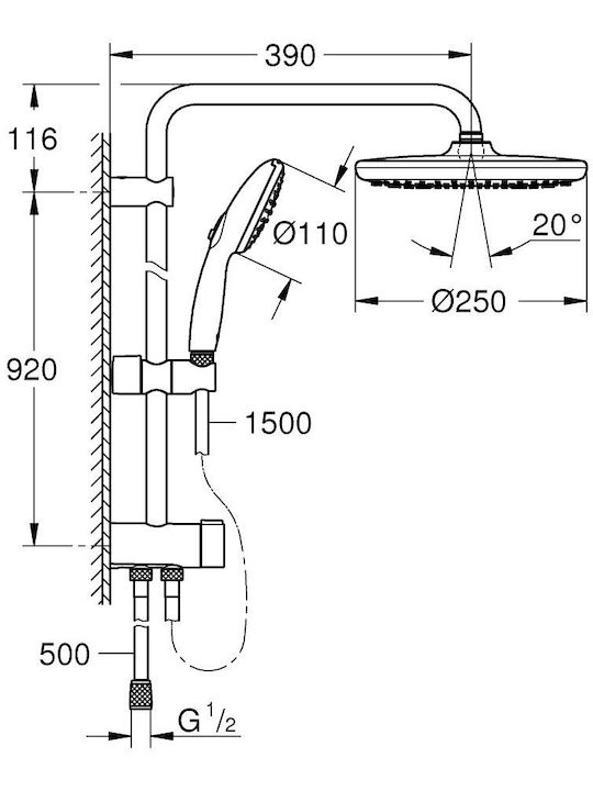 Grohe Coloană de duș fără Baterie 103.6cm Neagră Grohe Coloană de duș fără Baterie 103.6cm Neagră