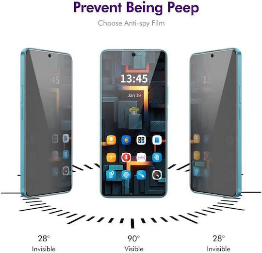 Privacy Full Face Tempered Glass Μαύρο (Redmi Note 14 4G / Redmi Note 14 5G / Poco M7 Pro)
