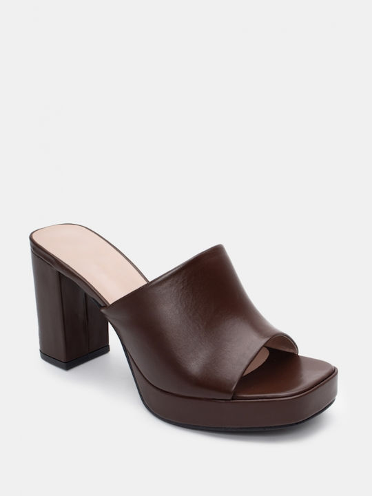 Luigi Heel Mules Brown