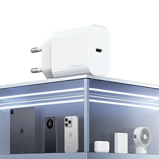 Usams Charger Without Cable with USB-C Port 20W Power Delivery Whites (T65)