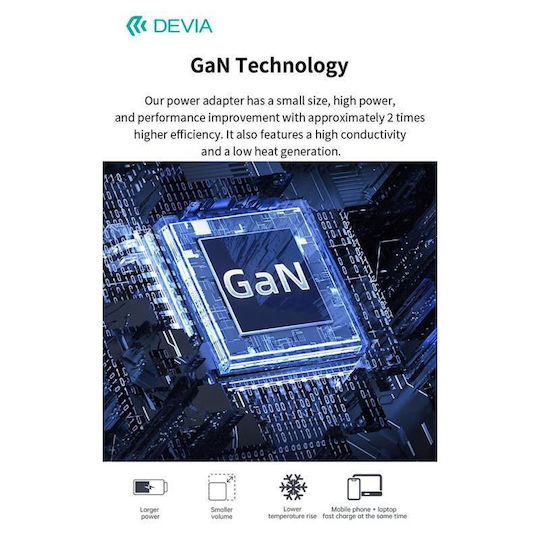 Devia Φορτιστής GaN με Θύρα USB-C και Καλώδιο USB-C - Lightning 30W Power Delivery Λευκός (RCE-3005CL)