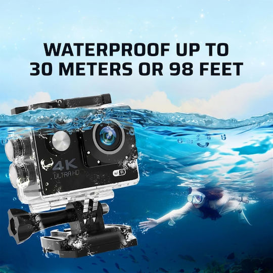 Action Camera 4K Ultra HD Underwater (with Case) with Screen and Wi-Fi Gray