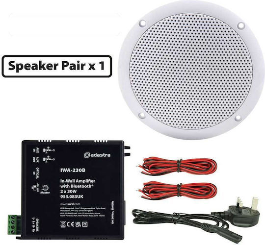 Adastra 2*OD5-W4+IWA230B Πακέτο Background Music με Ενισχυτή BT και 2 Ηχεία Οροφής 5'' Παθητικά Σετ Ηχεία Εγκαταστάσεων με Bluetooth Λευκά 300.156UK