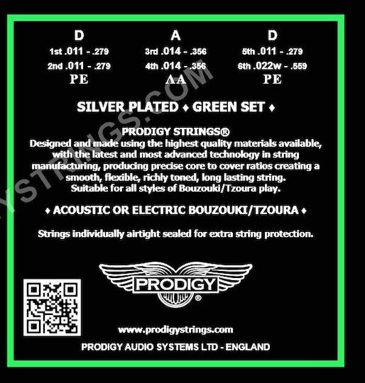 Prodigy Set of Silver Plated Strings for Bouzouki Green 11 - 24"