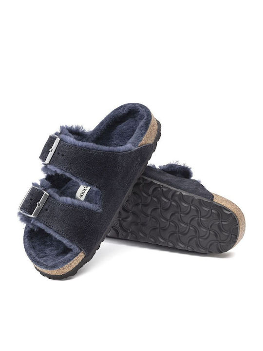 Shearling Men's Leather Slippers Regular Fit Blue