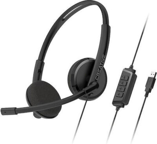 Creative HS-230 Auf dem Ohr Multimedia-Headsets mit Mikrofon und Verbindung 3,5 mm Klinke / USB-A in Schwarz Farbe