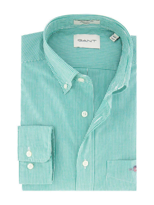 Long-sleeved Cotton Shirt Striped Green