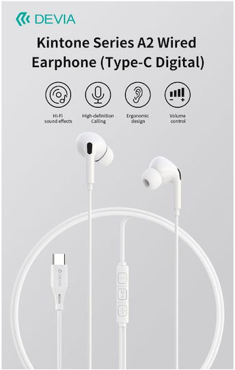 Devia Em107 In-ear Handsfree Ακουστικά με Βύσμα USB-C Λευκό