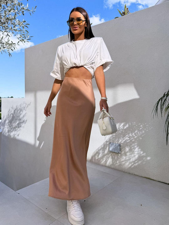 G.X.X Satin Midi Fustă în Culoarea Maro