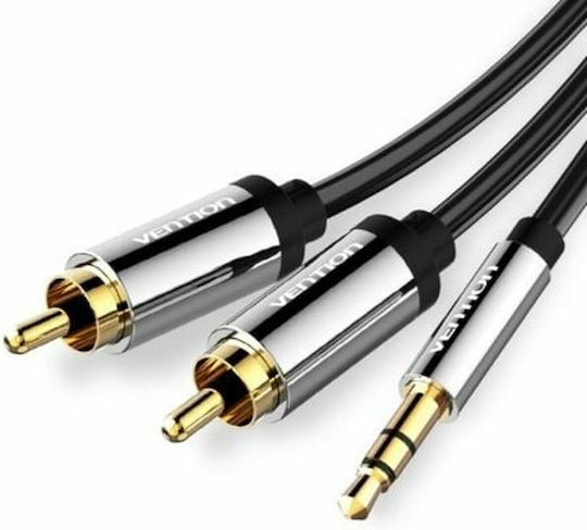 Vention 3,5mm Klinkenkabel - 2x RCA-Stecker Schwarz 0,5m mit Vergoldeten Anschlüssen