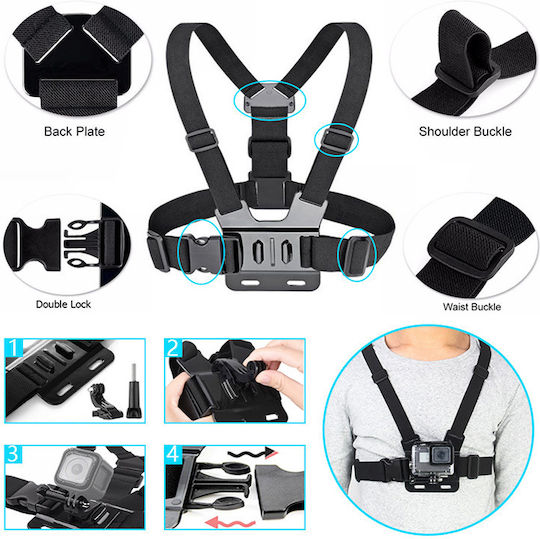Комплект от 65 аксесоара Echopolis за екшън камери Dji Eken Gopro Insta360 Sjcam Fusion Hero 10 Hero 11 Hero 11 Mini Hero 12 Hero 2018 Hero 3 Hero 3+ Hero 4 Hero 4 Session Hero 5 Hero 5 Session Hero 6 Hero 7 Hero 8 Hero