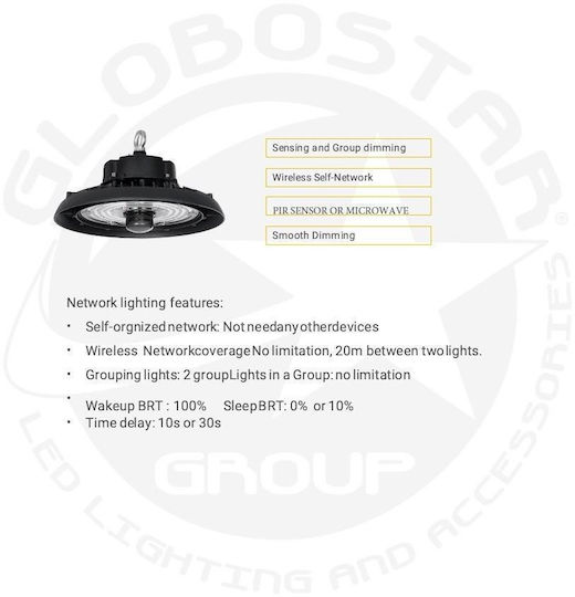 GloboStar Commercial Bell Light 100W Cool White 15000lm with Built-in LED Black Ø26.5xH15cm