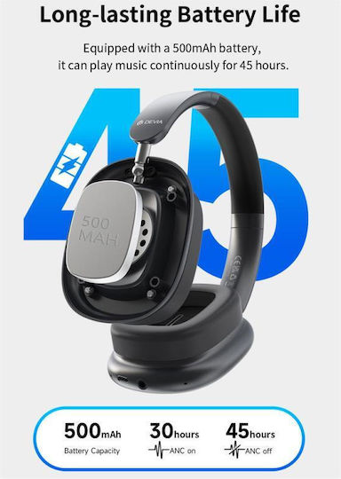 Devia EarBass Pro2 EM035 Ασύρματα / Ενσύρματα Over Ear Ακουστικά με 45 ώρες Λειτουργίας Ασημί