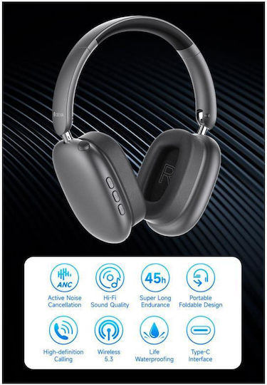 Devia EarBass Pro2 EM035 Ασύρματα / Ενσύρματα Over Ear Ακουστικά με 45 ώρες Λειτουργίας Ασημί