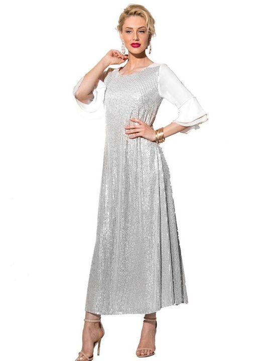 ANNA RAXEVSKY Women's white all-over maxi dress with sequins and muslin D19114 WHITE