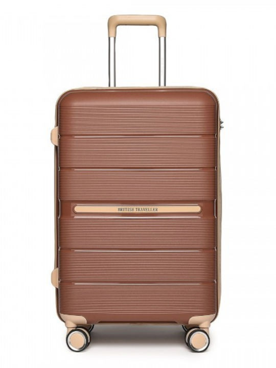 Miss Lulu British Traveller Βαλίτσες Ταξιδιού Σκληρές Brown And Apricot με 4 Ρόδες Σετ 3τμχ