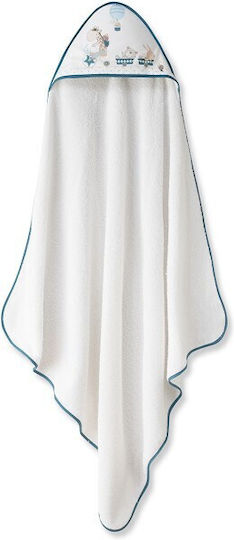 Interbaby Βρεφική Κάπα-Μπουρνούζι με Κουκούλα White/petrol 100x100εκ.