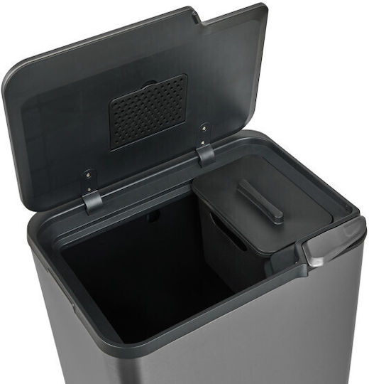 Metallic Recycling Bin Push Grey 36L