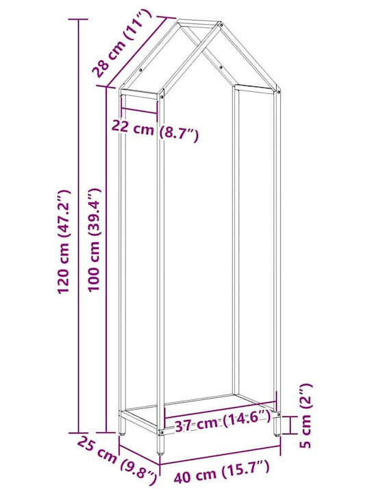 vidaXL Lemn de foc Inox Raft Depozitare lemne 40x25x120cm Alb