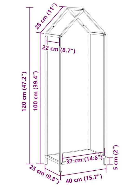 vidaXL Inox Ράφι Αποθήκευσης Ξύλων 40x25x120cm Μαύρο