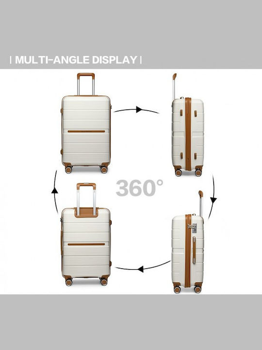 Miss Lulu British Traveller Cabin Hard Suitcase Cream With 4 Wheels Height 55cm